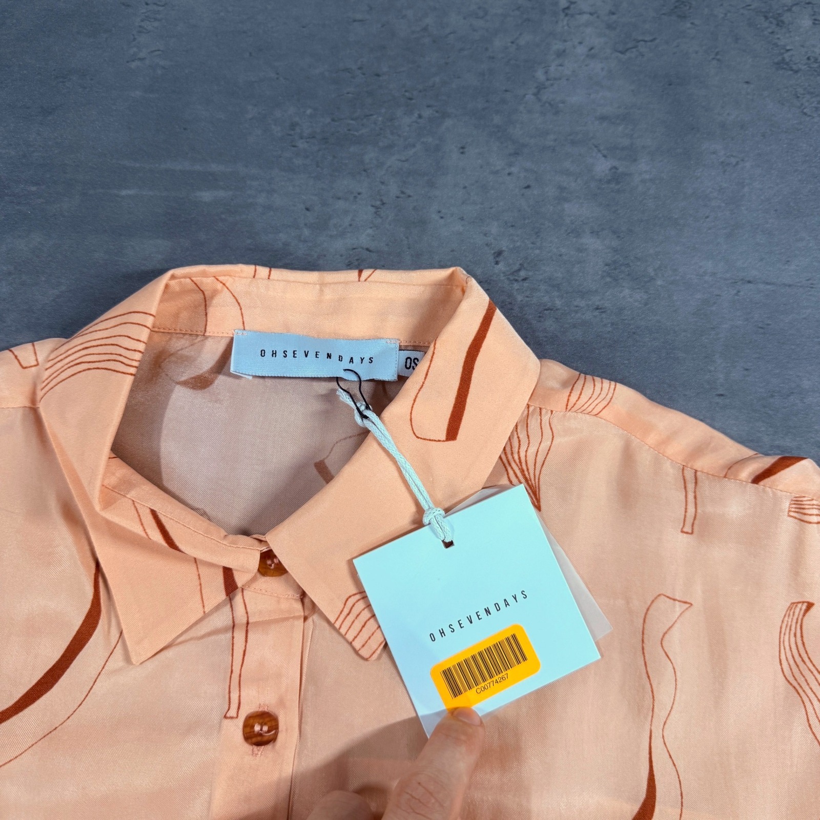 Ohsevendays Cecil Blouse Button Down Shirt Os Peach Abstract Geometric New $70 — image 2 of 8